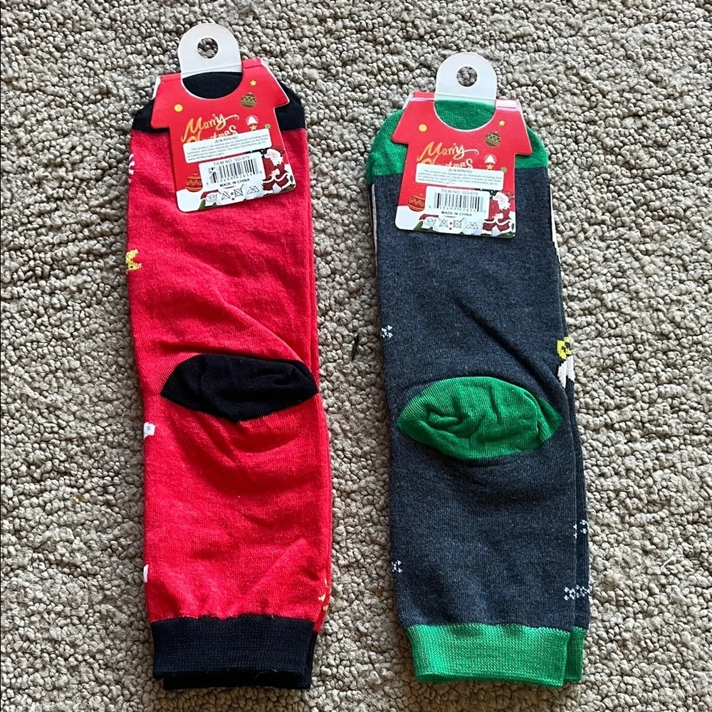 🇺🇸2 pr Festive Christmas Socks Set - Bear in Sunglasses, Mustaches Red and Green